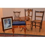 A mixed lot of occasional furniture, comprising of vintage child's spindle back chair, piano stool,