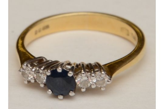 An 18ct gold sapphire and diamond five stone ring,