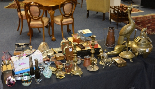 A large quantity of brass, glassware and sundry items, to include Oriental brass censor,