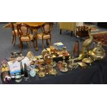 A large quantity of brass, glassware and sundry items, to include Oriental brass censor,