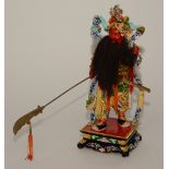 A modern Chinese painted figure of General Guan Yu, raised on painted square base,