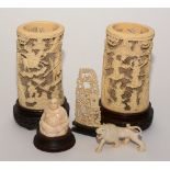 A pair of Oriental carved ivory tusks circa late 19th/early 20th century, probably Cantonese,