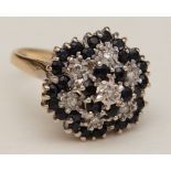 A 9ct gold sapphire and diamond flowerhead dress ring,