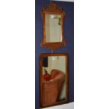 A French style walnut framed wall mirror, circa late 19th century, 61cm high x 36cm wide,