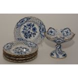 An early 20th century Meissen blue and white onion pattern fruit set,