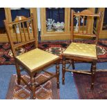 A pair of vintage mahogany rail back bedroom chairs,