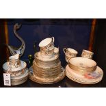 A mixed lot of tea china and glass, to include Noritake tea set, two coloured glass animal figures,