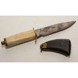 A vintage dagger, with flat brass pommel and bone handle, blade 15cm long,