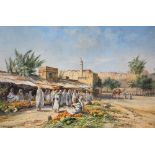 Robert William Arthur Roose (1867-1951) 'Market Place, Cairo' Oil on board, signed lower left,