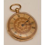 An 18ct gold open faced pocket watch, the champagne dial with Roman numerals,