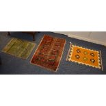 A Gabbeth prayer mat, decorated with x-form motifs on two tone blue ground, 73 x 55cm,