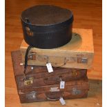Three vintage leather suitcases, circa 1920's,