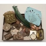 A mixed lot of coins, to include Victorian, Edwardian and later examples, together with hat pins,