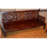 A Chinese hardwood and mother of pearl bench,