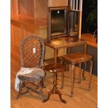 An Edwardian mahogany etagere, with two tiers raised on cabriole supports, 70cm high x 66cm wide,