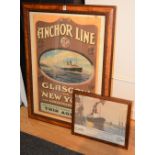 An Anchor Line poster for Glasgow and New York via Londonderry Weekly Crossing, 85 x 60cm,