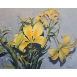 Alastair W Thomson (Scottish Contemporary) 'Lilies' Oil on canvas board, signed lower right,