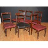 Five matching Victorian mahogany parlour chairs, with bar-backs, raised on turned supports,