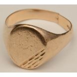 A Siffari 10ct gold gents signet ring, the plain cartouche with engine turned detail to one corner,