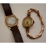 A gold gents wristwatch, the silvered dial with Arabic numerals and subsidiary seconds dial,