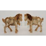 A pair of 'Qing' Chinese carved ivory horse figures, inlaid with turquoise and coral,