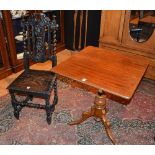 A Victorian snap top tripod table, with square top, 72cm high x 65cm wide,