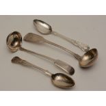 Two Scottish silver fiddle pattern toddy ladles, one with hallmarks for JMcK,