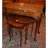 A walnut side table, with single drawer, raised on cabriole supports and pad foot,