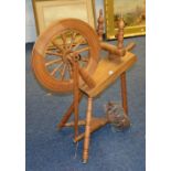 A turned pine spinning wheel,