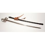 A 19th century officers sword with shagreen grip, pierced hilt with crown and bugle motif,