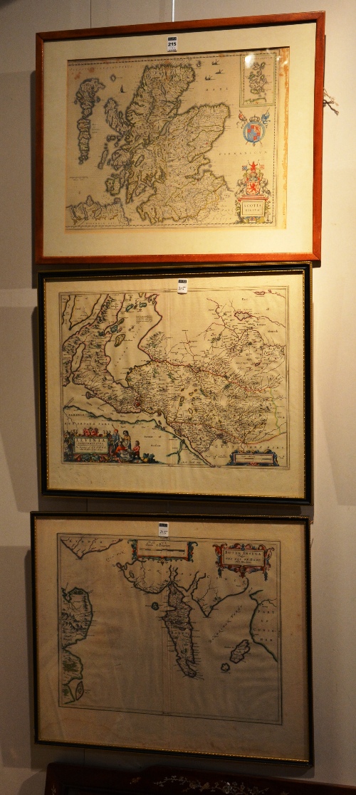Three vintage framed maps,