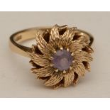 A 9ct gold and amethyst flowerhead ring,