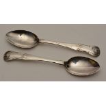 A pair of Scottish Provincial silver teaspoons, maker CB, single struck Queen's pattern,