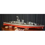 A model battleship of HMS 'Iron Duke', in a style typical to the 1950's, restored in 2009,