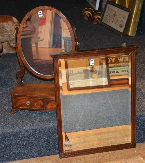 A Regency style dressing mirror, 64cm high x 47cm wide, also with a vintage wall mirror,