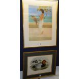 R Heindes (?) 'Lady on Beach' Limited edition signed print no 67/500, 59 x 43cm,