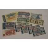 A mixed lot of vintage banknotes, comprising of a 1955 Royal Bank of Scotland white five pound note,