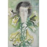 Edward (Teddy) Gage MBE RSW PSSA (1925-2000) 'Nancy with Madonna Lilies' Watercolour,