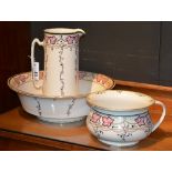 A late Victorian Burleigh Ware three piece pottery toilet set, comprising of ewer,