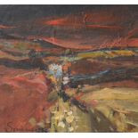 Connie Simmers (20th Century) 'Red Sky' Oil on board, signed lower left,