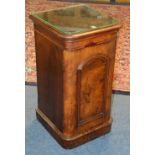 A Victorian burr walnut bedside locker, with panelled door above plinth base (a/f) to top,