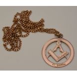 A 9ct gold Masonic pendant, with compass set square set in foliate engraved circle,
