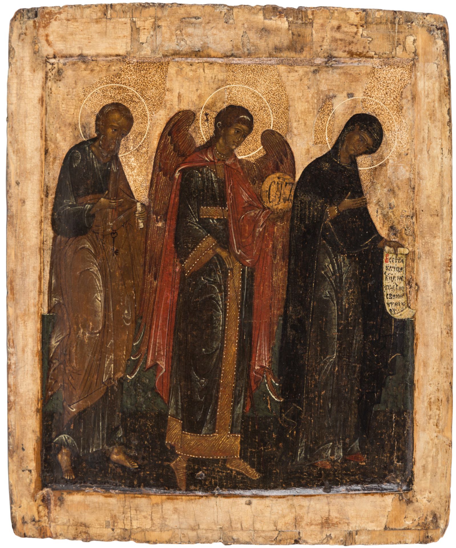 A RUSSIAN ICON OF SAINT PETER, ARCHANGEL MICHAEL AND THE HOLY VIRGIN, 17TH CENTURY - Bild 2 aus 3