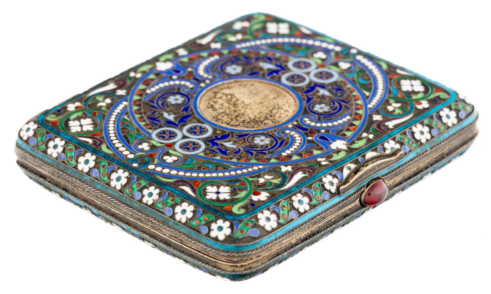 RUSSIAN GILT SILVER AND ENAMEL CIGARETTE CASE, NEMIROV-KOLODKIN, MOSCOW, 1899-1908