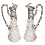 PAIR OF SILVER-MOUNTED CUT GLASS DECANTERS, KHLEBNIKOV, MOSCOW, CIRCA 1916
