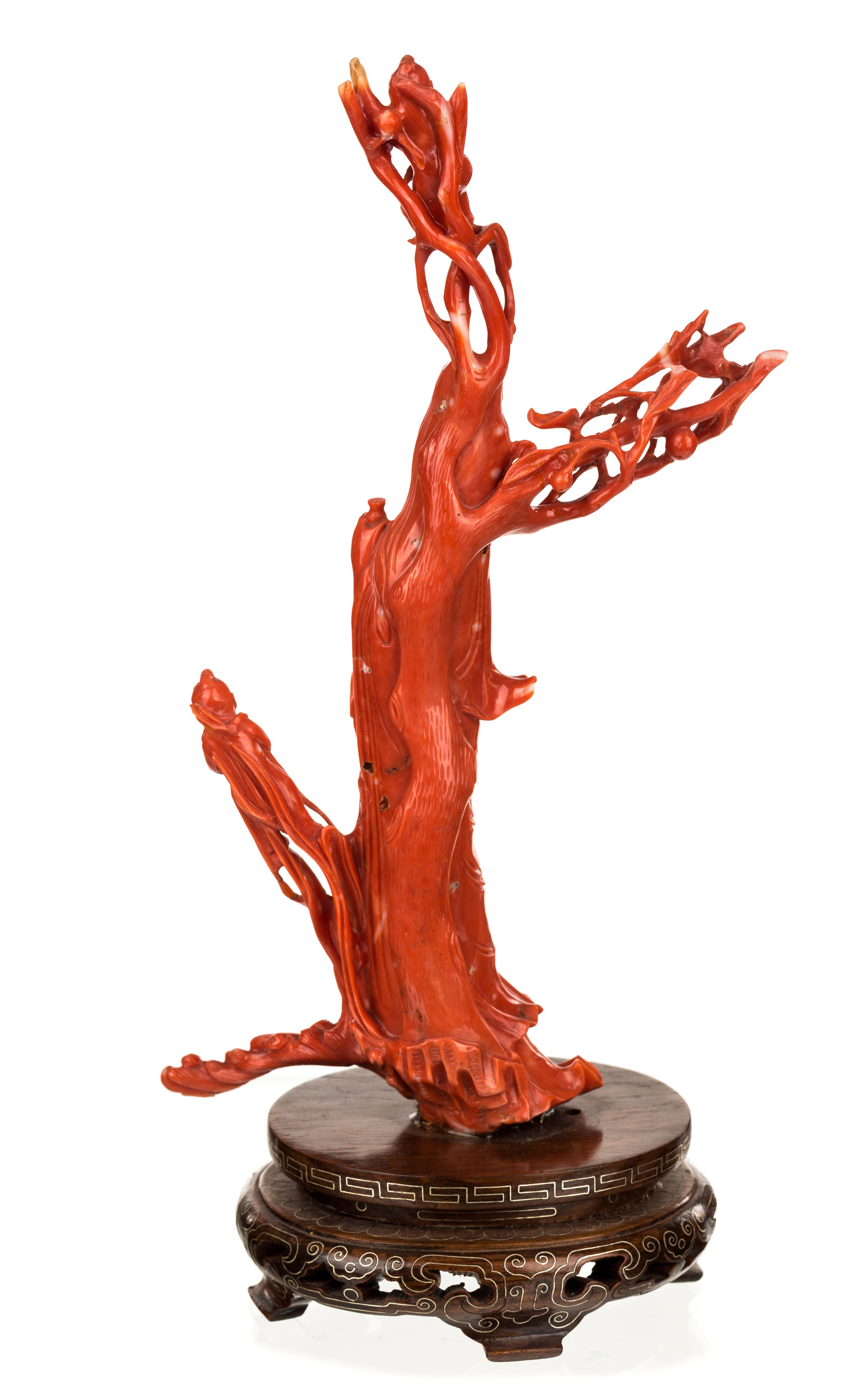 A CHINESE CARVED RED CORAL FIGURE OF A GUANYIN POURING HEALING WATER - Image 2 of 6