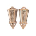Pair of large bronze framed tapered wall lights  Each 78 cm. high; 40 cm. wideWorldwide shipping