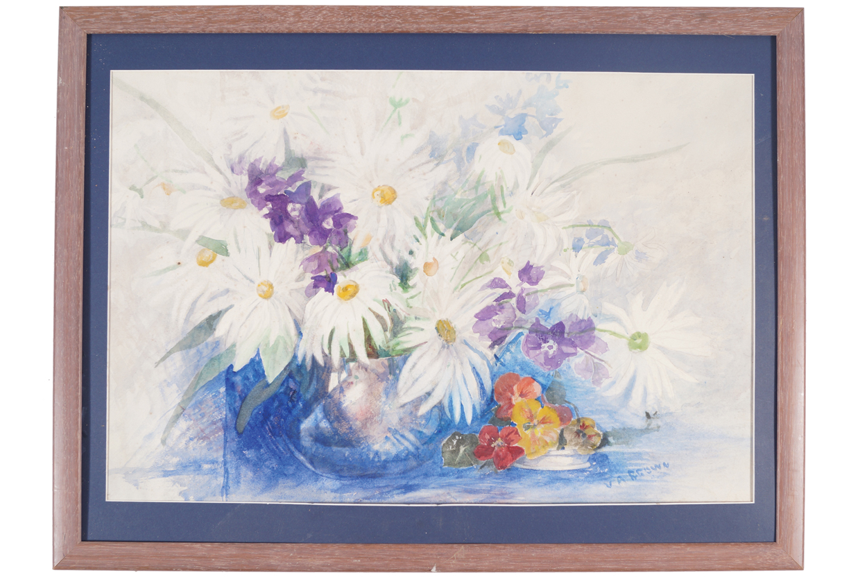 V. A. Brown Still life of flowers in a bowl Signed watercolour  44 x 66 cm. Worldwide shipping - Image 2 of 5