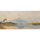 W. Glouek Lake and mountain landscape Signed watercolour Dated 1915  23 x 47 cm.Worldwide shipping