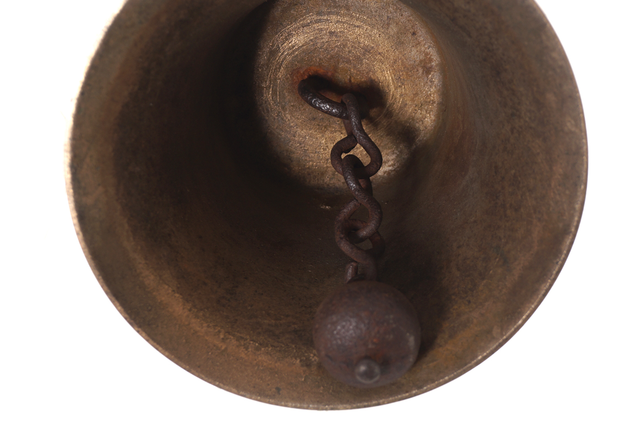 Large bronze bell with turned wooden handle  27 cm. highWorldwide shipping available. All queries - Image 3 of 4